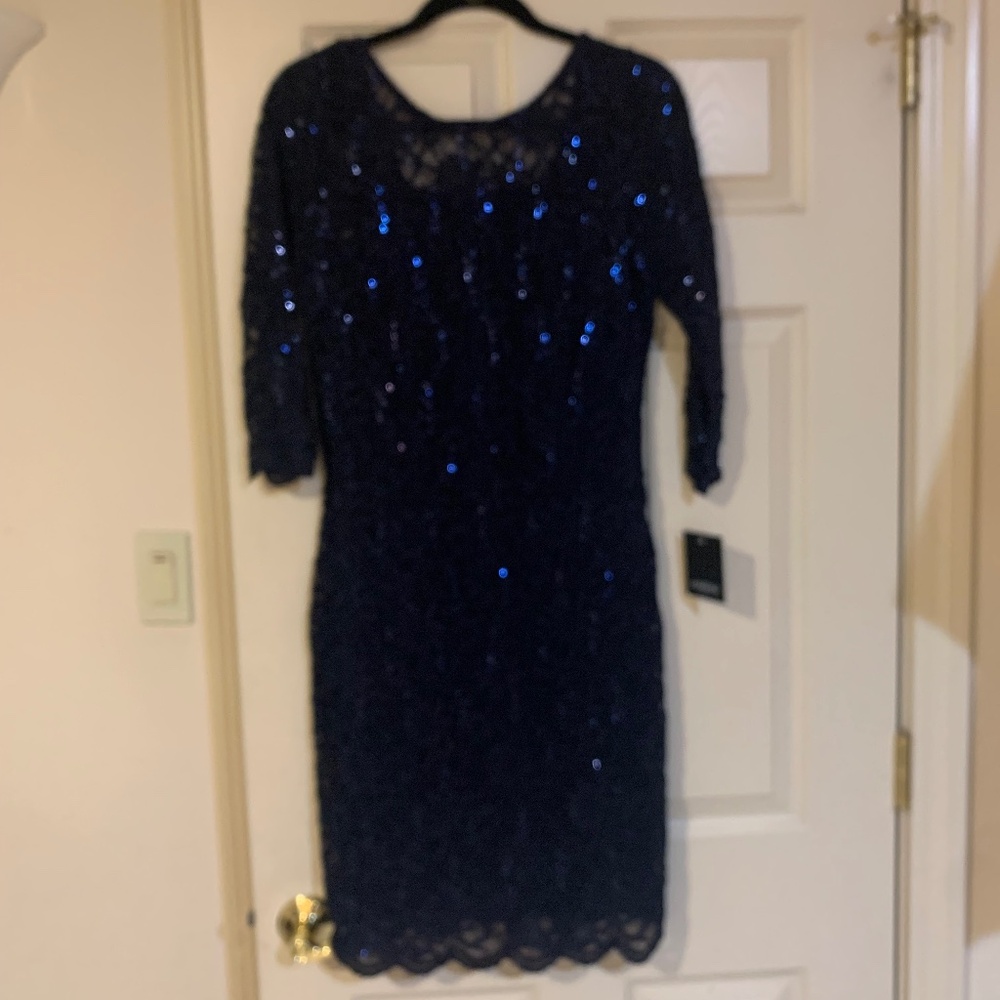 NWT Marina Navy Blue Lace Sequin Lined Dress sz 6